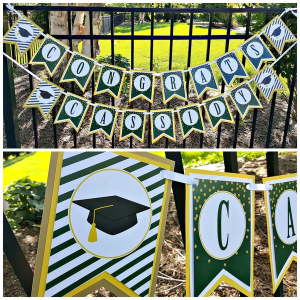 GRADUATION BANNER, Graduation Party Decorations. Congratulations Grad Banner.  Congrats Grad Banner, Class of 2024, Custom, Green and Yellow