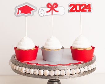 Graduation Cupcake Toppers, Graduation Party Decorations, Class of 2024, Son Graduation, Any School Colors!