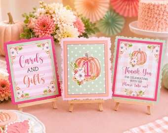 Little Pumpkin Party Signs, Personalized Birthday Table Sign Bundle