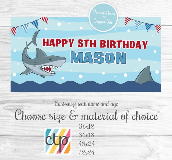 Shark Party Banner, Shark Birthday Sign, House Banner, Outdoor Banner, Garage Sign, Drive By Sign, Yard Sign Il_570xn