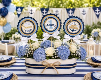 Nautical First Birthday Centerpiece, Personalized Set of 3 - Fully Assembled!