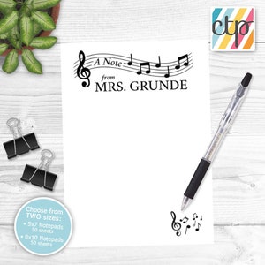 Teacher Notepad, Personalized Notepad, Teacher Appreciation Gift, Music Teacher Gift,