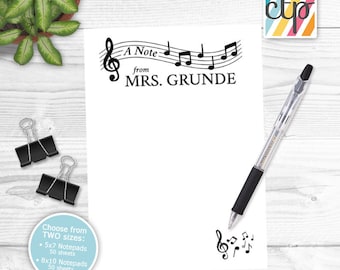 Teacher Notepad, Personalized Notepad, Teacher Appreciation Gift, Music Teacher Gift,