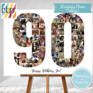 Personalized 90th Birthday Gift, Number Photo Collage, 90th Birthday Party Decorations, Picture Collage, Custom Made from your Photographs!