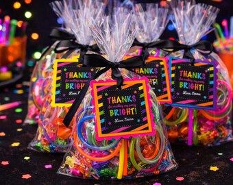 Party Favor Tags for a Neon Glow Party Birthday Party, Fully Assembled Favor Tags or Choose Sticker Sheets!