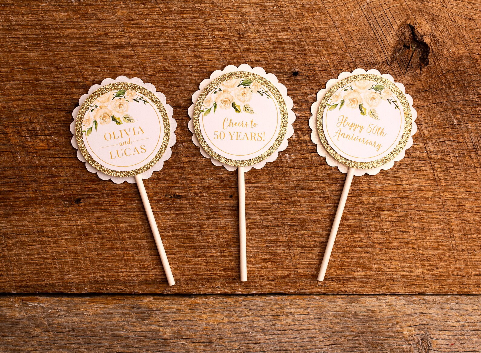 Golden Anniversary Cupcake Toppers 50th Wedding Anniversary Etsy