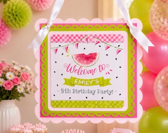 Watermelon Birthday Welcome Sign, Personalized Party Sign, One in a Melon Decorations