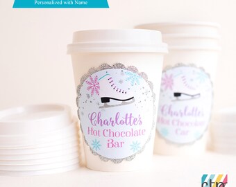 Girl Ice Skating Birthday Party Decorations, Hot Cocoa Cups, Hot Chocolate Cups, Hot Chocolate Bar, Girl,