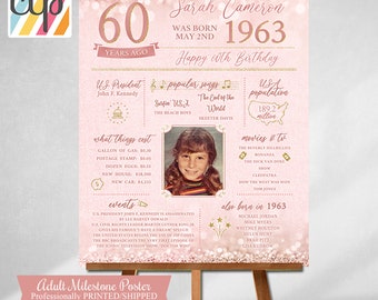 60th Birthday Poster, 60th Birthday Decorations, Born in 1963, 60s, Personalized Gifts, Friend Gift,