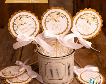 50th Wedding Anniversary Centerpiece, Golden Anniversary Party Decorations, Fully Assembled Set of 3,