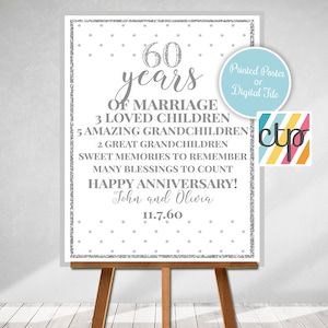 60th Anniversary Gift, 60th Wedding Anniversary Sign, 60 Years, Diamond Anniversary or Any Year, Personalized Gift for Grandparents