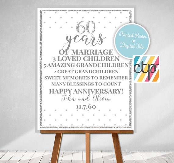 Personalized 60th Anniversary Gift for Grandparents, Custom 60th Wedding  Anniversary Sign PRINTABLE 60 Years Diamond Anniversary or ANY YEAR 