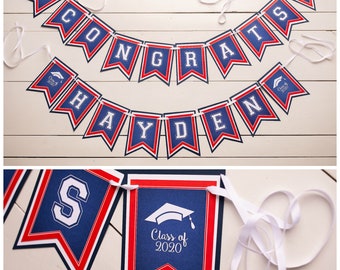 Graduation Banner, Graduation Party Decorations, Congratulations Grad Banner, Congrats Grad Banner, Class of 2024, Navy Blue and Red