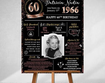 PRINTED 60th birthday poster, Back in 1966, What Happened in 1966, 60th Birthday Decorations, Rose Gold, 60th Party Decor, Vintage 1966