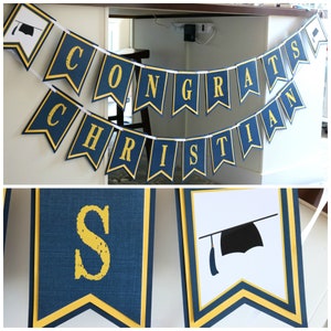 Graduation Banner, Graduation Party Decorations, Congrats Grad Banner, Class of 2024, Navy Blue and Yellow