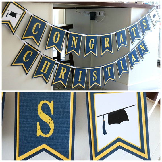 Graduation Banner, Graduation Party Decorations, Congrats Grad Banner, Class of 2023, Navy Blue and Yellow Il_570xn