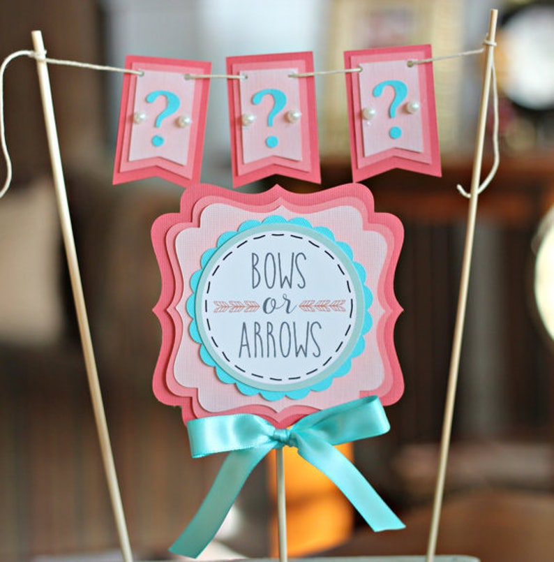 BOWS or ARROWS Baby Gender Reveal Centerpiece Boho Baby Shower Boho Chic Coral and Aqua Wild One Shower Tribal Baby