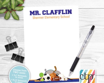 Custom Note Pad, Personalized Notepads, Personalized Teacher Gift, Teacher Christmas Gifts, Gym Teacher Gift,