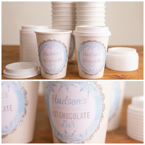 Hot Cocoa Cups, Boy Winter ONEderland, Winter Wonderland, 1st Birthday Party, Hot Chocolate Cups, Hot Chocolate Bar, Blue and Silver