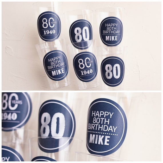 80TH BIRTHDAY PARTY Cups, Cheers to 80 Years, Beer Cups, Wine Glass, 80th Birthday Party Decorations, Navy Blue and Gray Il_570xn