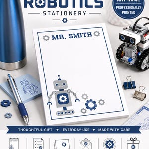 Personalized Robotics Notepad, STEM Teacher Gift, Coding Classroom Stationery