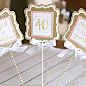 ROSE GOLD Women's Birthday Favor Tags Female Milestone Birthday 40th Party Decorations Gold Glitter 40th Party Decor Cheers to 40 Years image 5