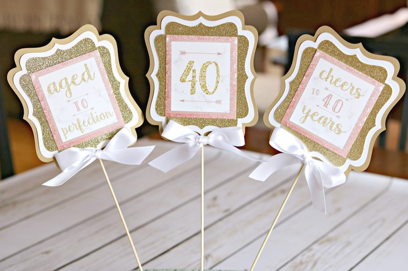 ROSE GOLD Women's Birthday Favor Tags Female Milestone Birthday 40th Party Decorations Gold Glitter 40th Party Decor Cheers to 40 Years image 5