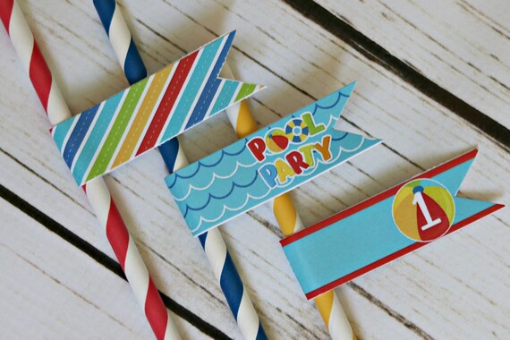 POOL PARTY BIRTHDAY Straws, Straw Flags, Beach Ball Party Decorations, Summer Party, Boy Pool Party, Girl Pool Party, Twin Birthday Il_570xn