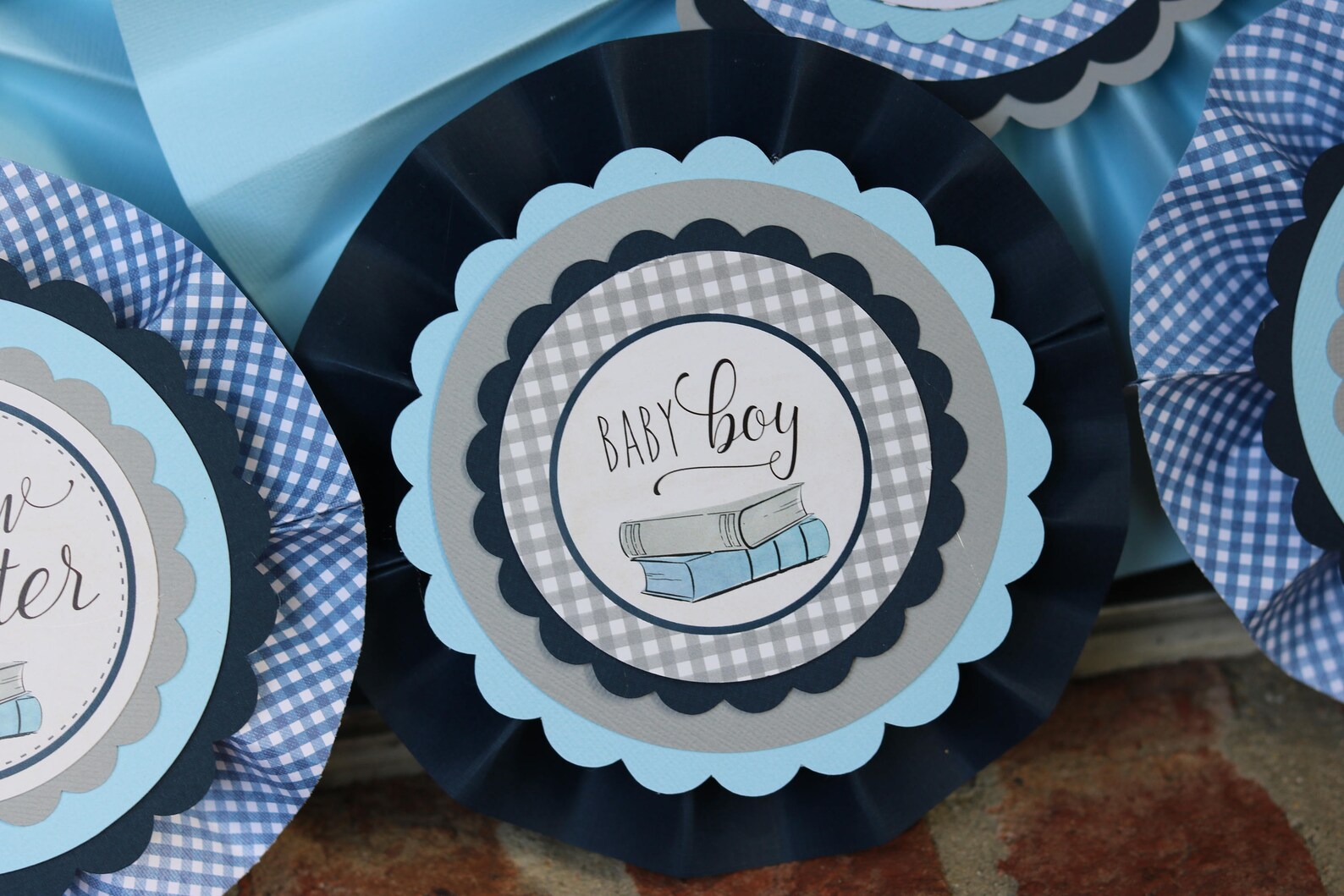 Book Baby Shower Decorations Decorative Rosettes Paper Fans Etsy