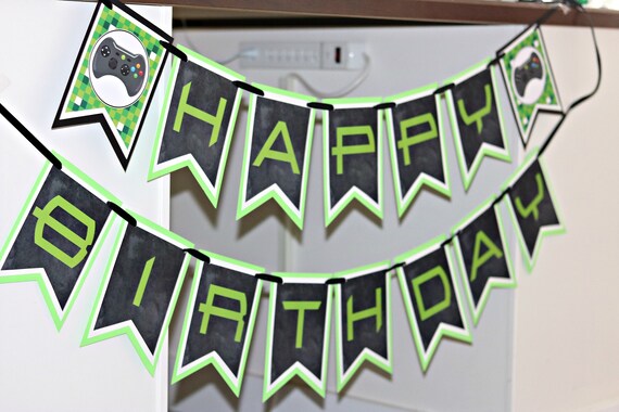Video Game Birthday Banner Happy Birthday Gamer Party Game Etsy