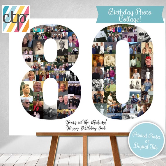 Personalized 80th Birthday Gift, Number Photo Collage, 80th Party Decoration, Picture Collage, Custom Made from your Photographs! Il_570xn