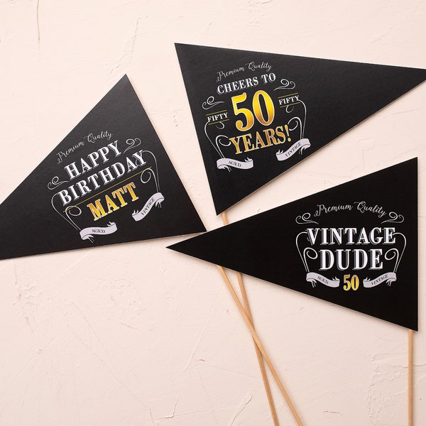 Masculine Birthday Party, Centerpiece Sticks, Vintage Due, Black and Gold, Milestone Birthday Decorations