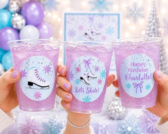 Personalized Ice Skate Drink Cups, Figure Skating Decorations, Winter Celebration
