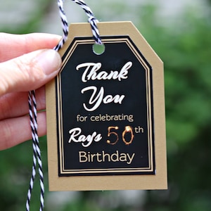50TH BIRTHDAY DECORATIONS, 50th Birthday Favor Tags, 50th Party Favor, Cheers to 50 Years, Birthday for Him, Masculine Birthday, Black, Gold