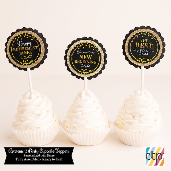 Personalized Retirement Cupcake Toppers, Retirement Party Decorations, Party Supplies,