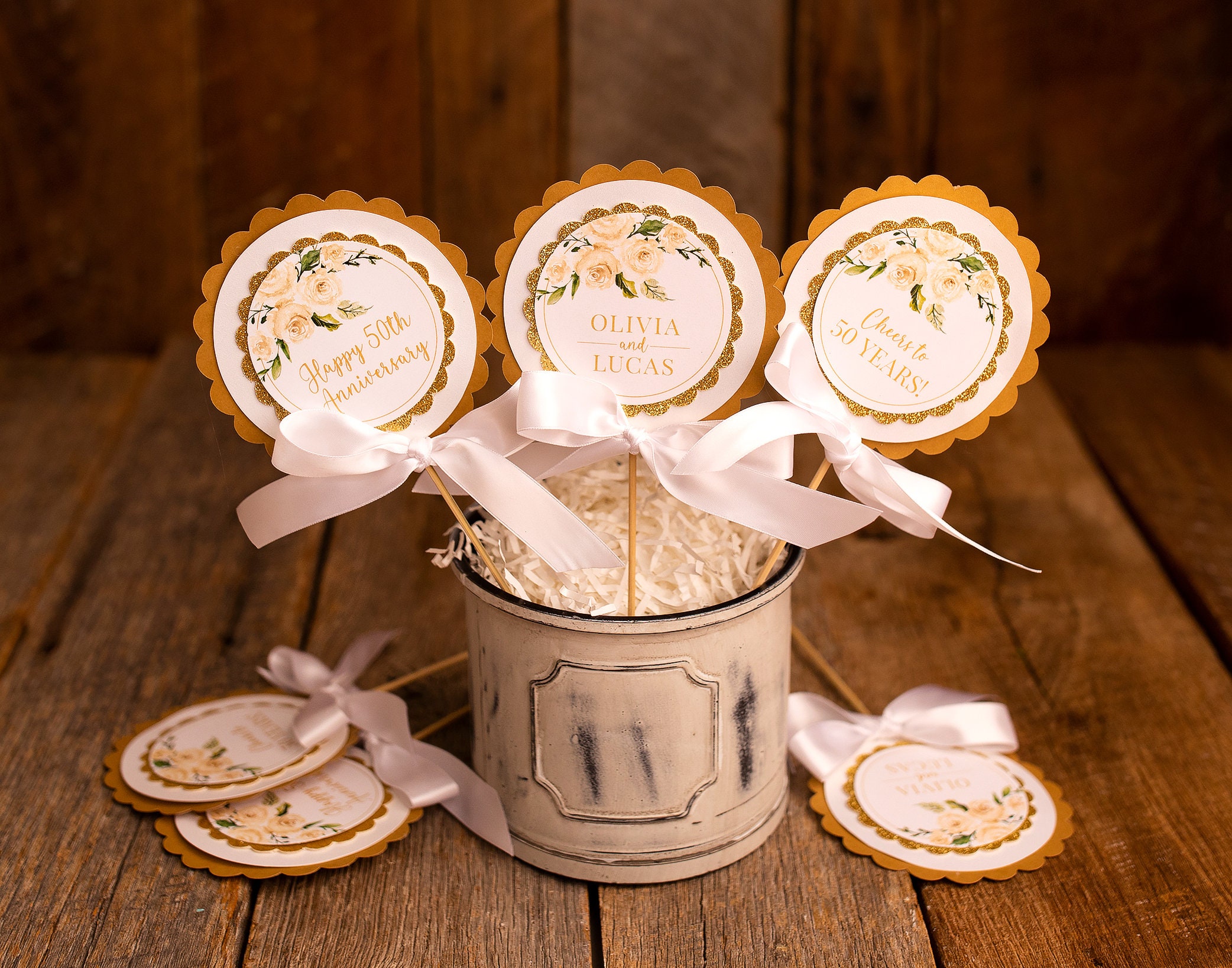 50th Wedding Anniversary Centerpiece, Golden Anniversary Party Decorations,  Fully Assembled Set of 3, - Etsy, image size:2084x1637