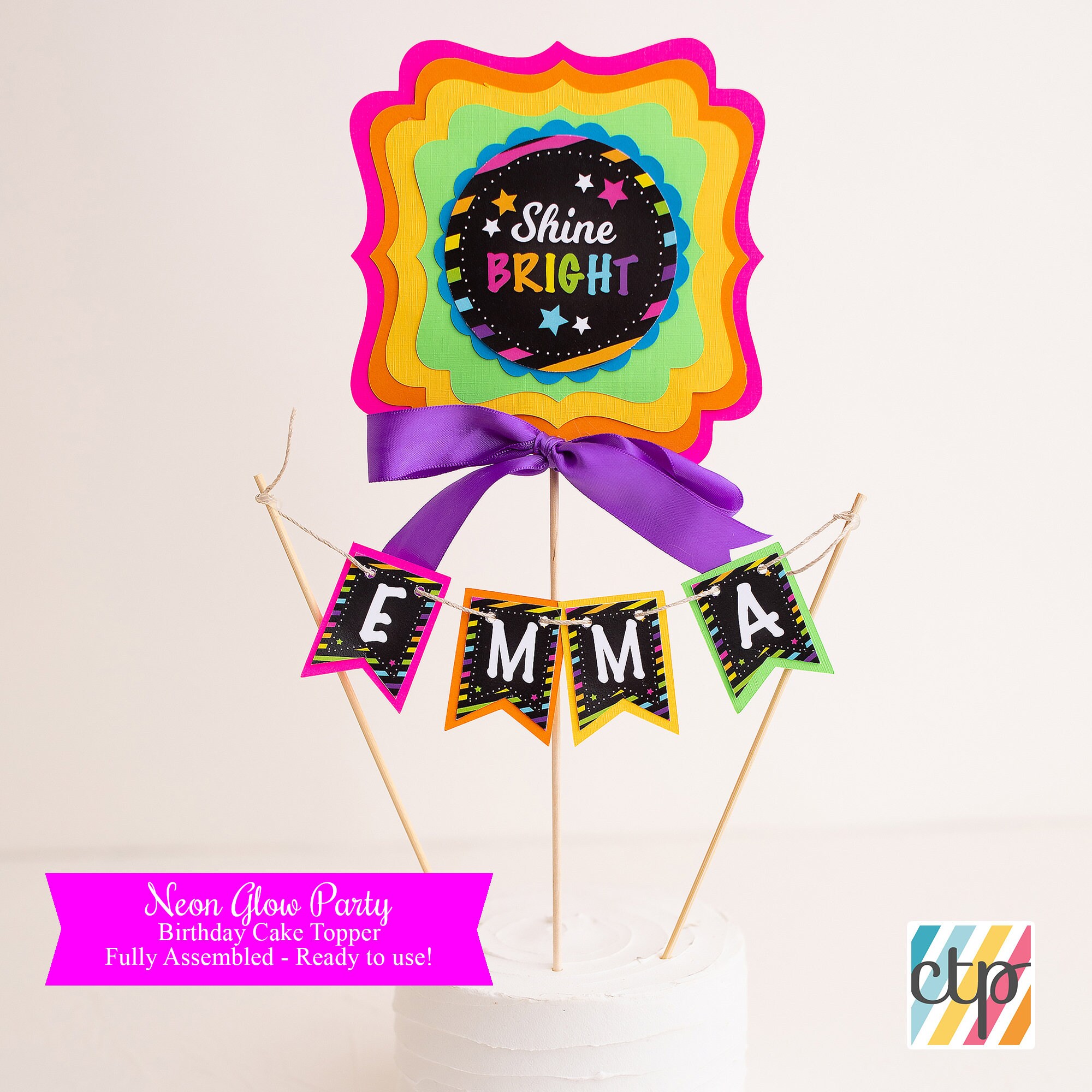 Cake Topper Birthday Decorations Glow in the Dark Party Girl