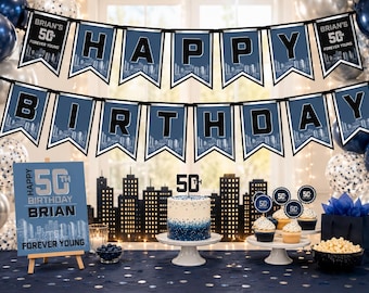Happy Birthday Banner for 50th Birthday, Forever Young, Any Age and Fully Assembled!
