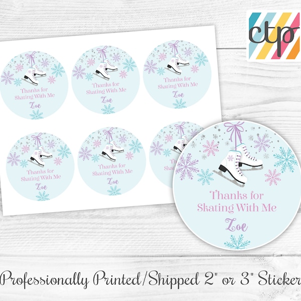 Personalized Glossy Ice Skating Theme Birthday Party Favor Labels - Ice Skate Favor Stickers - Gift Tags