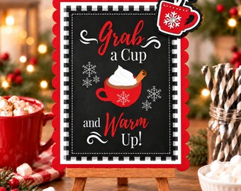 Grab a Cup and Warm Up Sign, Hot Cocoa Bar Christmas Decor