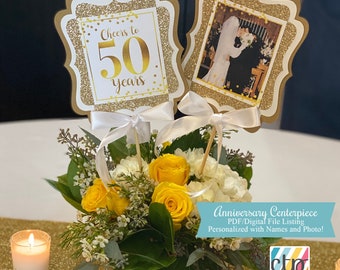 Golden Anniversary Centerpiece, Printable, 50th Anniversary Party Decorations, Golden Years, Digital File