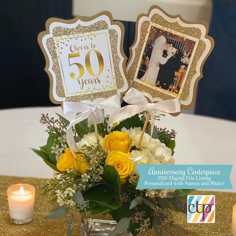 Golden Anniversary Centerpiece, Printable, 50th Anniversary Party Decorations, Golden Years, Digital File image 1