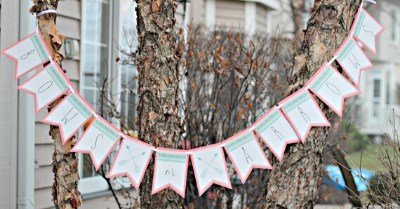 TRIBAL GENDER REVEAL, Bows or Arrows, Gender Reveal Party Banner, Tribal Banner, Boho Chic, He or She, Boy or Girl, Coral and Aqua Il_570xn