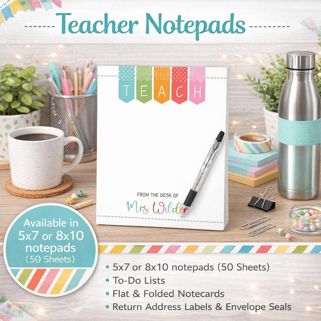 Custom Teacher Notepads Personalized Teacher Notepads, Modern and Colorful, Personalized With ...