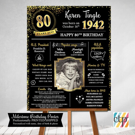 80th Birthday Poster, 80th Birthday Decorations, Born in 1942, 40s, Personalized Gifts, Gifts for Mom, Il_570xn