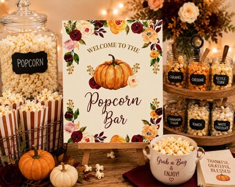 Popcorn Bar Sign | Personalized Fall Party Food Station Sign