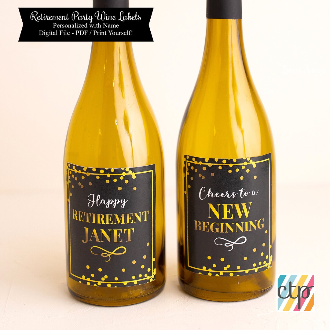 Printable, Digital Download, Retirement Party Decorations, Wine Labels ...