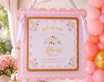 Little Pumpkin Welcome Sign | Pink First Birthday Party Decor