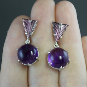 Amethyst and Carved Tourmaline Earrings