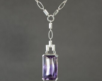 Collar tipo lariat Frusta de ametrina en plata de ley